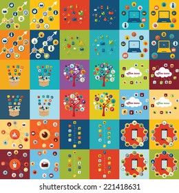 Flat concept, set modern design with shadow vector icons for web design and mobile applications, SEO. search Engine Optimization: office icons