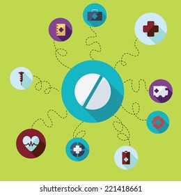 Flat concept, set modern design with shadow vector icons for web design and mobile applications, SEO. search Engine Optimization: medicine