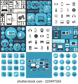 Flat concept, set modern design with shadow icons for web design and mobile applications, SEO. search Engine Optimization:  technology icons