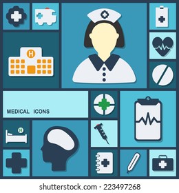 Flat concept, set modern design with shadow icons for web design and mobile applications, SEO. search Engine Optimization:  medical icons