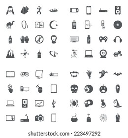 Flat concept, set modern design with shadow icons for web design and mobile applications, SEO. search Engine Optimization:  technology, Ramadan, equipment, halloween