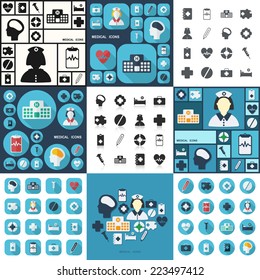 Flat concept, set modern design with shadow icons for web design and mobile applications, SEO. search Engine Optimization:  medical icons