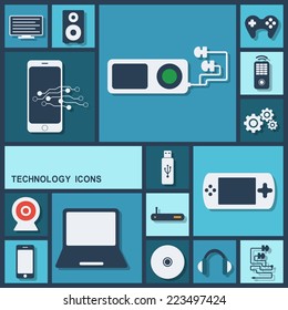 Flat concept, set modern design with shadow icons for web design and mobile applications, SEO. search Engine Optimization:  technology icons