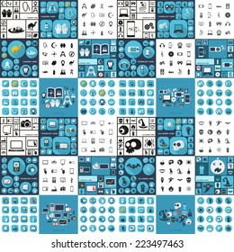 Flat concept, set modern design with shadow icons for web design and mobile applications, SEO. search Engine Optimization:  technology, Ramadan, equipment, halloween