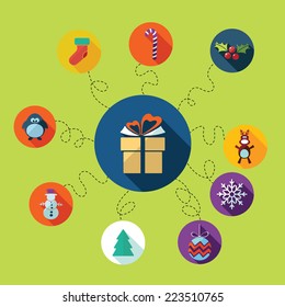 Flat concept, set modern design with shadow icons for web design and mobile applications, SEO. search Engine Optimization:  happy new year