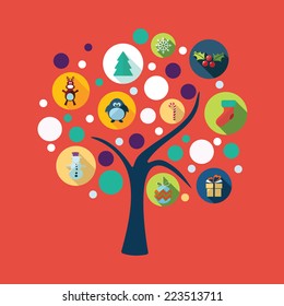 Flat concept, set modern design with shadow icons for web design and mobile applications, SEO. search Engine Optimization:  happy new year