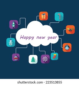 Flat concept, set modern design with shadow icons for web design and mobile applications, SEO. search Engine Optimization:  happy new year
