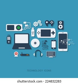 Flat concept, set modern design with shadow icons for web design and mobile applications, SEO. search Engine Optimization:  technology icons