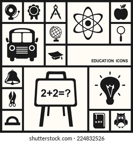 Flat concept, set modern design with shadow icons for web design and mobile applications, SEO. search Engine Optimization: education icons