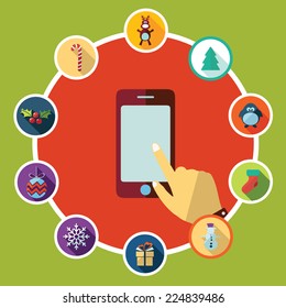 Flat concept, set modern design with shadow icons for web design and mobile applications, SEO. search Engine Optimization:  happy new year