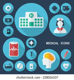 Flat concept, set modern design with shadow icons for web design and mobile applications, SEO. search Working Optimization:  medical icons