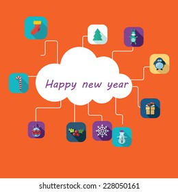 Flat concept, set modern design with shadow icons for web design and mobile applications, SEO. search Working Optimization:  happy new year