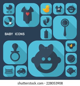 Flat concept, set modern design with shadow icons for web design and mobile applications, SEO. search Working Optimization:  baby