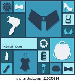 Flat concept, set modern design with shadow icons for web design and mobile applications, SEO. search Working Optimization:  fashion, beauty, jewelry