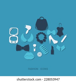 Flat concept, set modern design with shadow icons for web design and mobile applications, SEO. search Working Optimization:  fashion, beauty, jewelry
