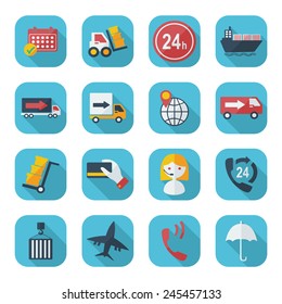 Flat concept, set modern design with shadow icons delivery