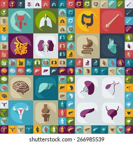 Flat concept, set modern design with shadow human organs 