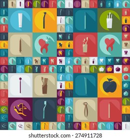 Flat concept, set modern design with shadow dentist tools
