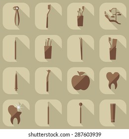 Flat concept, set modern design with shadow dentist tools