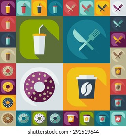 Flat concept, set modern design with shadow food