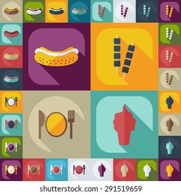 Flat concept, set modern design with shadow food