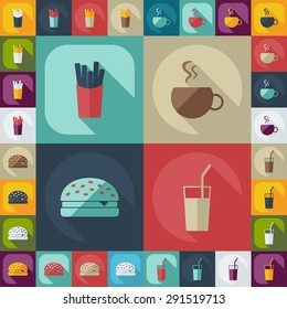 Flat concept, set modern design with shadow food