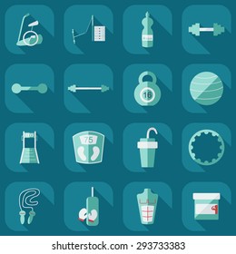 Flat concept, set modern design with shadow weightlifting equipment