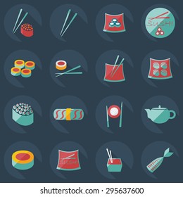 Flat concept, set modern design a unique collection of sushi