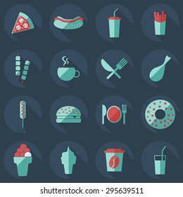 Flat concept, set modern design with shadow food