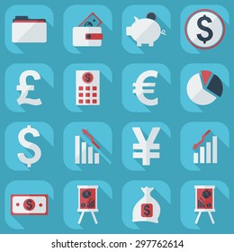 Flat concept, set modern design with shadow collection  business icons