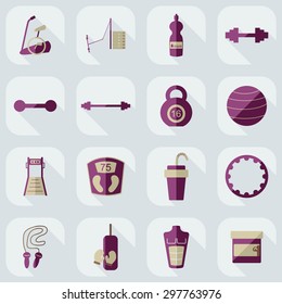 Flat concept, set modern design with shadow weightlifting equipment