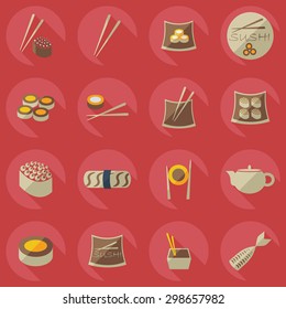 Flat concept, set modern design a unique collection of sushi