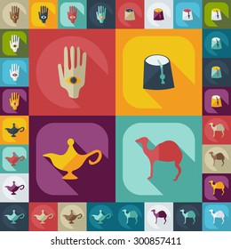 Flat concept, set modern design with shadow Arab icon