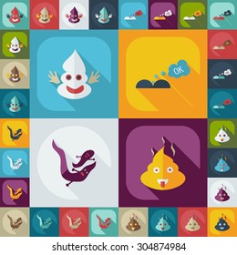 Flat concept, set modern design with shadow turd, faeces