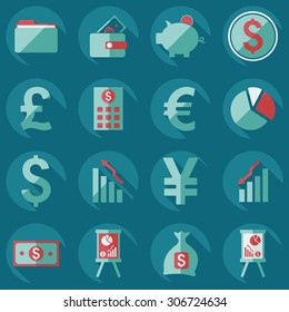 Flat concept, set modern design with shadow collection  business icons