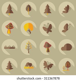 Flat concept, set modern design with shadow forest