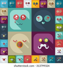 Flat concept, set modern design with shadow smiley