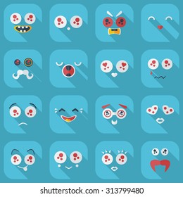 Flat concept, set modern design with shadow smiley