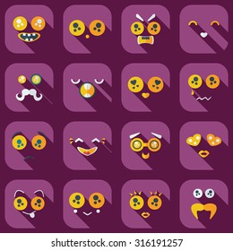 Flat concept, set modern design with shadow smiley