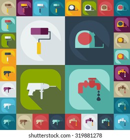 Flat concept, set modern design with shadow building