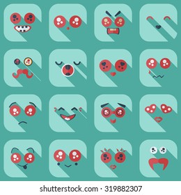 Flat concept, set modern design with shadow smiley