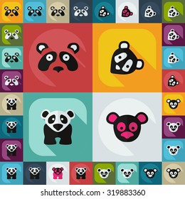 Flat concept, set modern design with shadow pandas