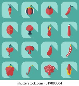 Flat concept, set modern design with shadow vegetables
