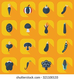 Flat concept, set modern design with shadow vegetables