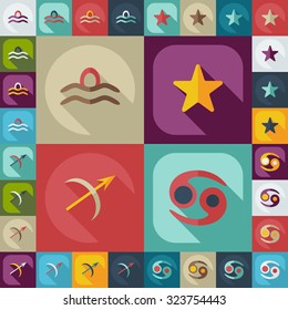 Flat concept, set modern design with shadow zodiac