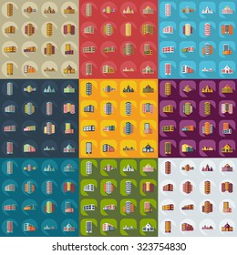 Flat concept, set modern design with shadow architecture