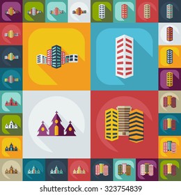 Flat concept, set modern design with shadow architecture