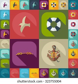 Flat concept, set modern design with shadow sailing