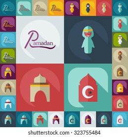 Flat concept, set modern design with shadow islam