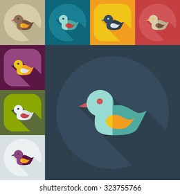 Flat concept, set modern design with shadow duck bath